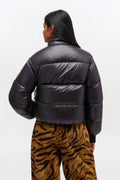 Shiny Nylon Short Puffer Jacket - Svart