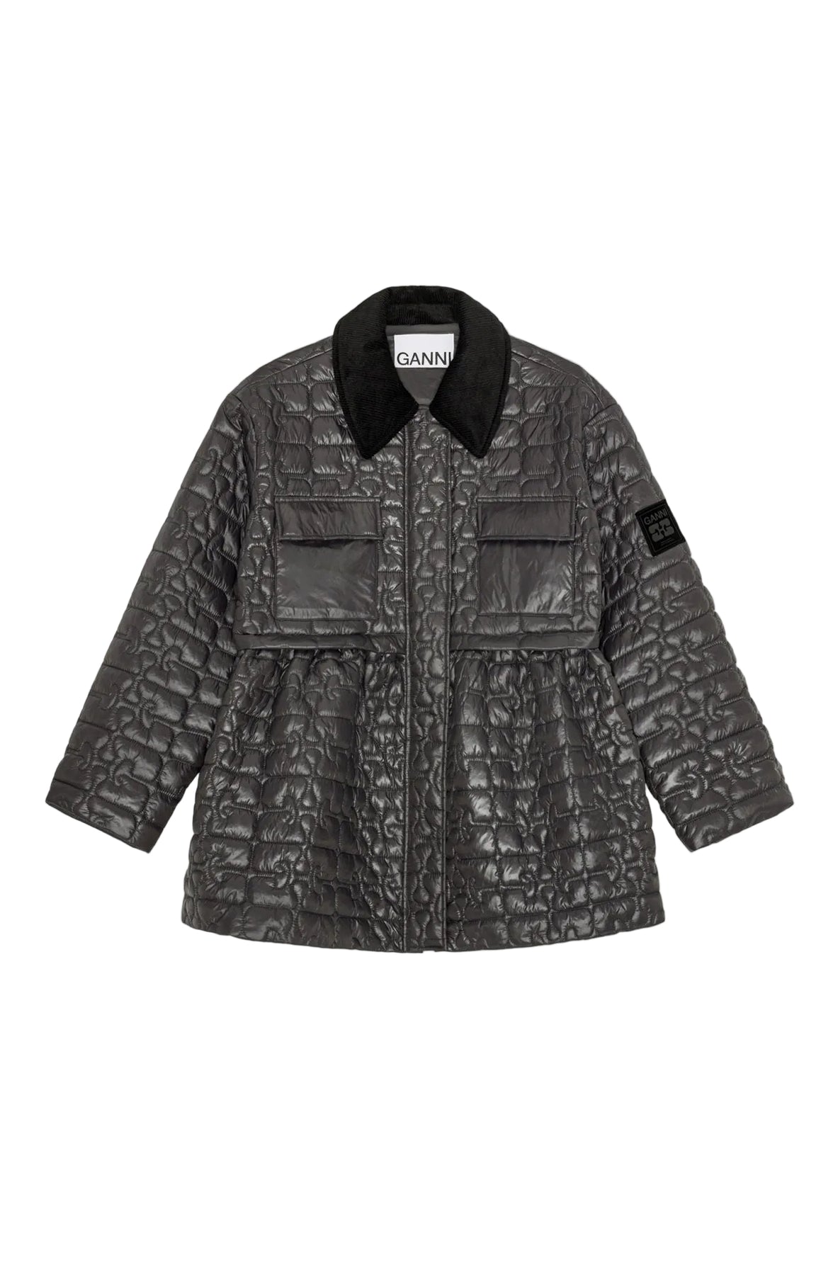 Shiny Quilt Midi Jacket W. Flare - Phantom