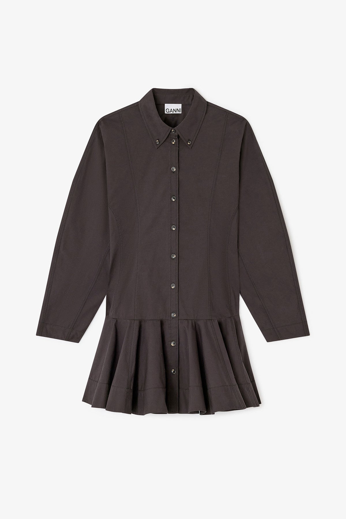 Stretch Cotton Buttoned Mini Dress - Svart