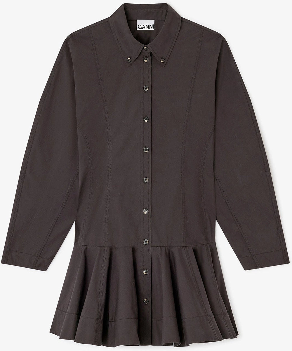 Stretch Cotton Buttoned Mini Dress - Black