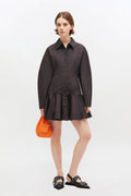 Stretch Cotton Buttoned Mini Dress - Svart
