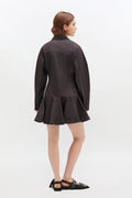 Stretch Cotton Buttoned Mini Dress - Svart