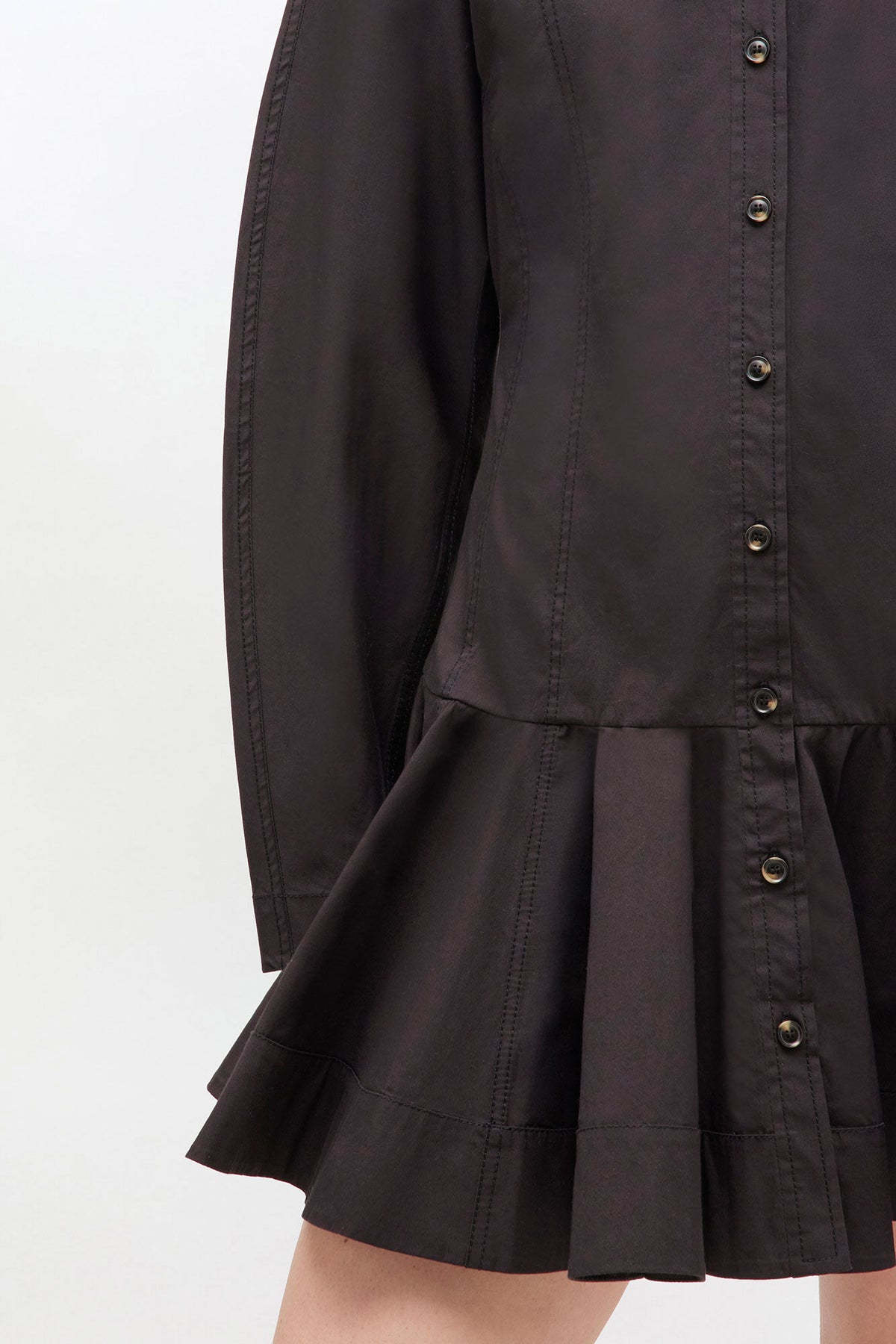 Stretch Cotton Buttoned Mini Dress - Svart