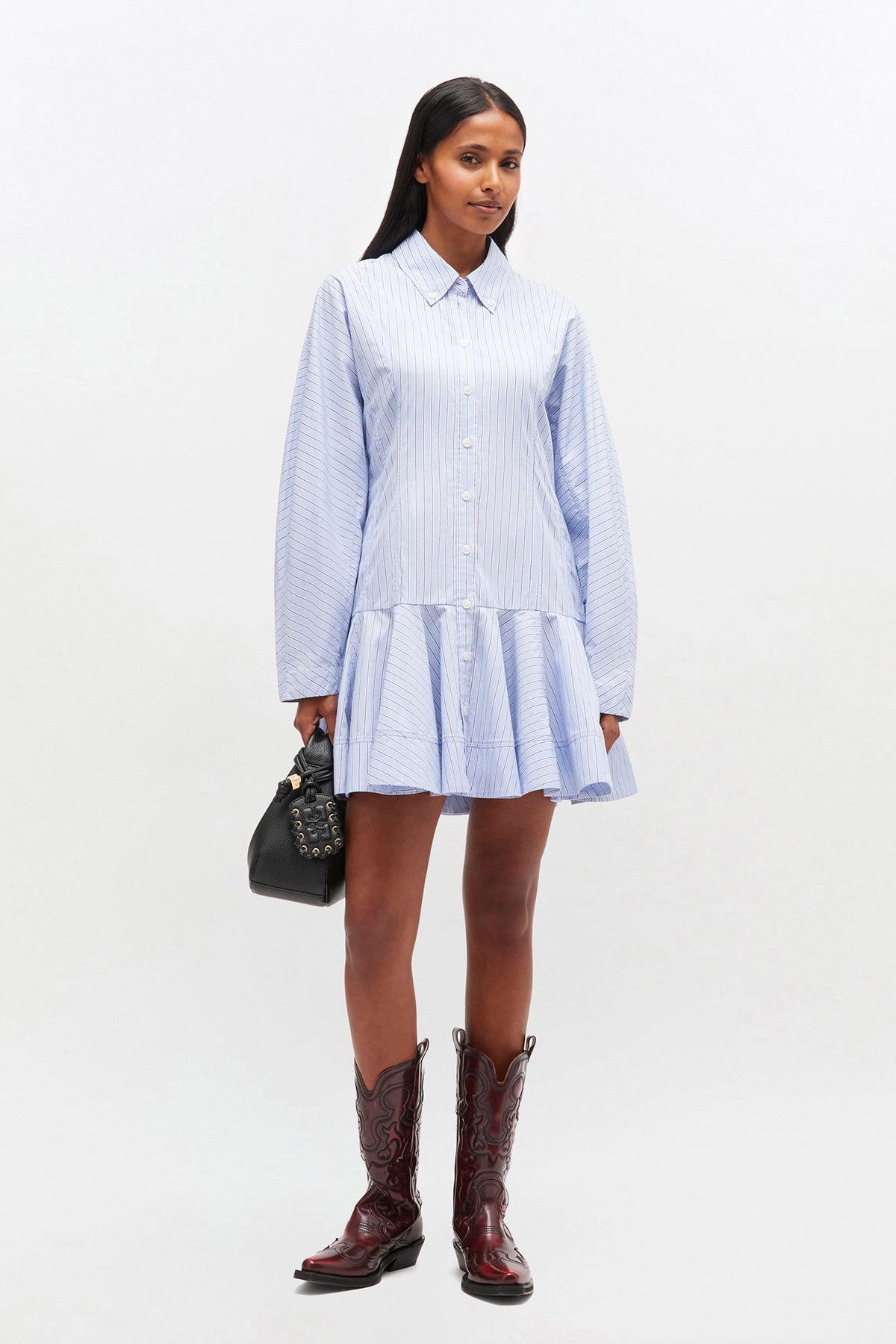 Stripe Cotton Buttoned Mini Dress - Lavender Lustre