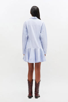 Stripe Cotton Buttoned Mini Dress - Lavender Lustre
