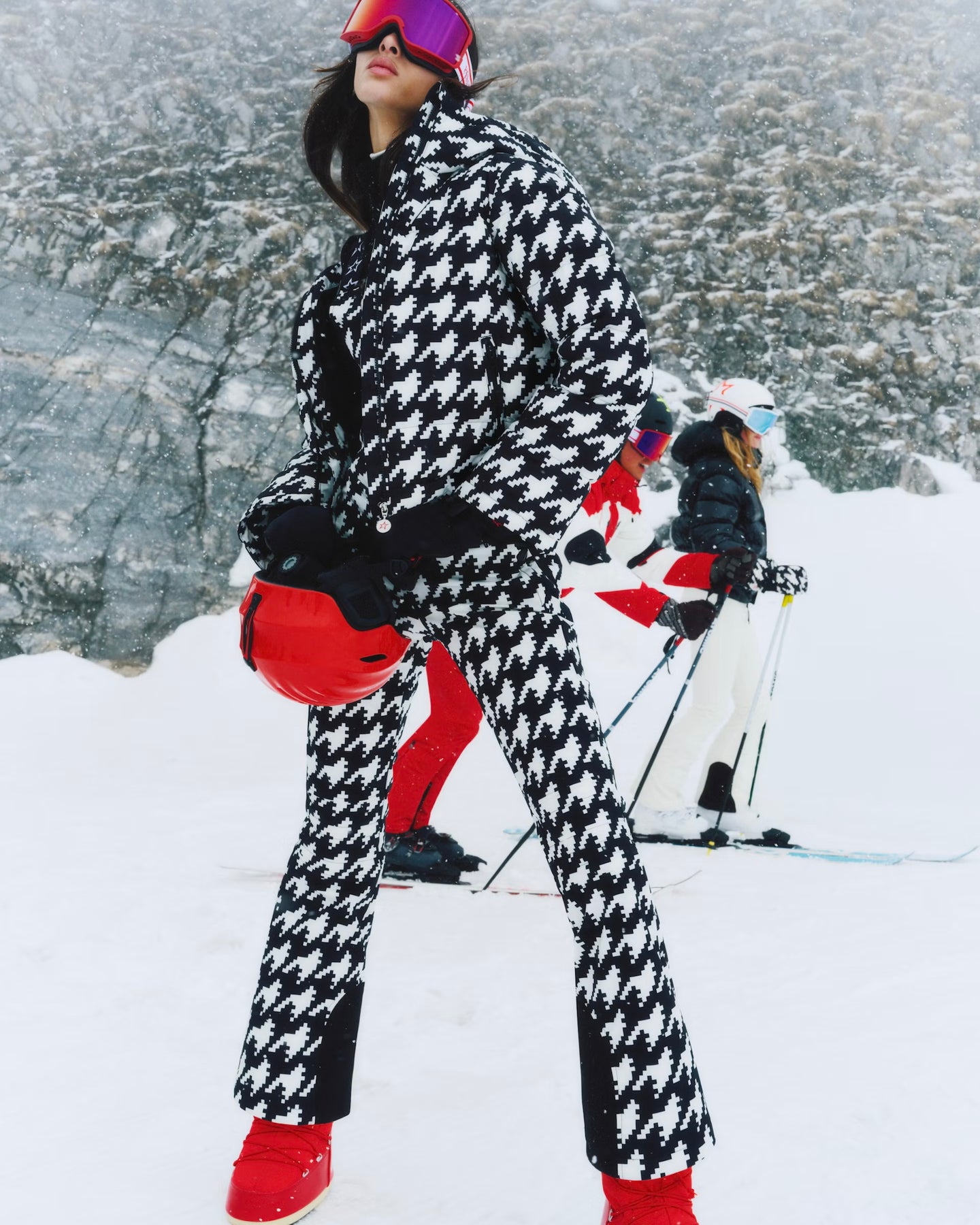 Polar Flare Ski Suit - B&W Houndstooth