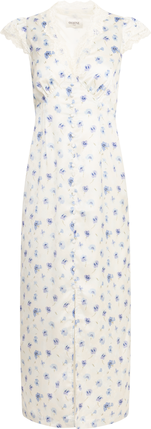Agnes Satin Lace Dress - Blue Floral