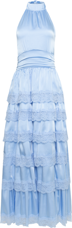 Ingalu Satin Lace Maxi Dress - Light Blue