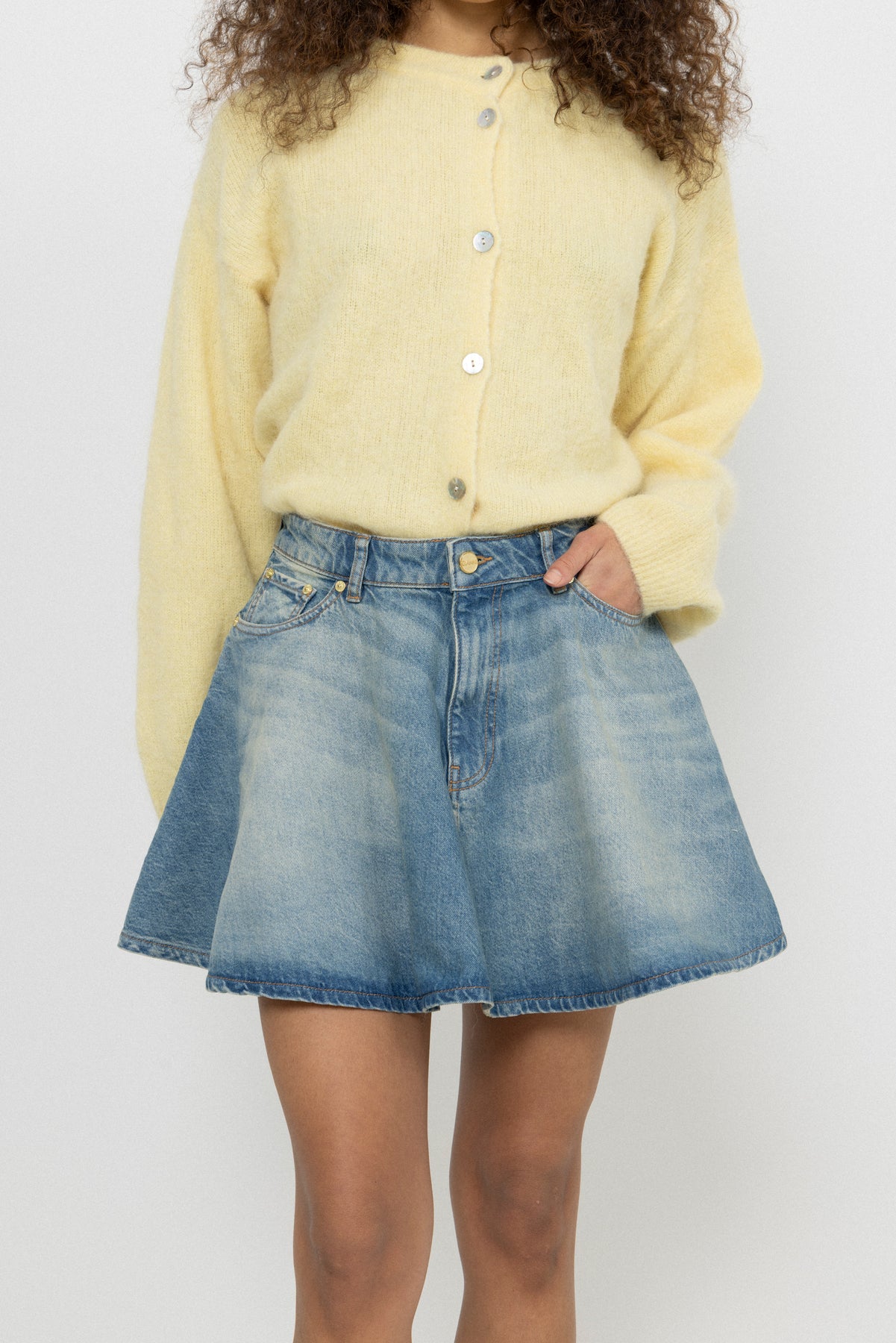 Tint Rigid Denim Mini Skirt - Mid Blue Vintage