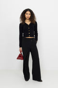 Cotton Cashmere Crochet Applique Cardigan - Black