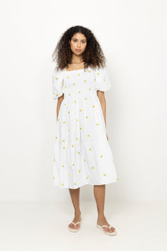 Cheri Fruit Dress - White/Yellow
