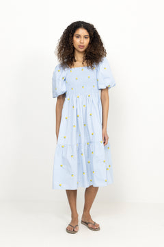 Cheri Fruit Dress - Light Blue/Yellow