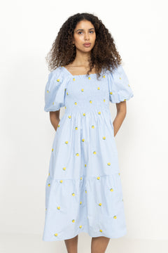 Cheri Fruit Dress - Light Blue/Yellow