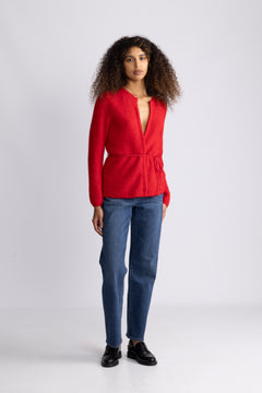Sia Ras Ls Knit Belt Cardigan - Equestrian Red