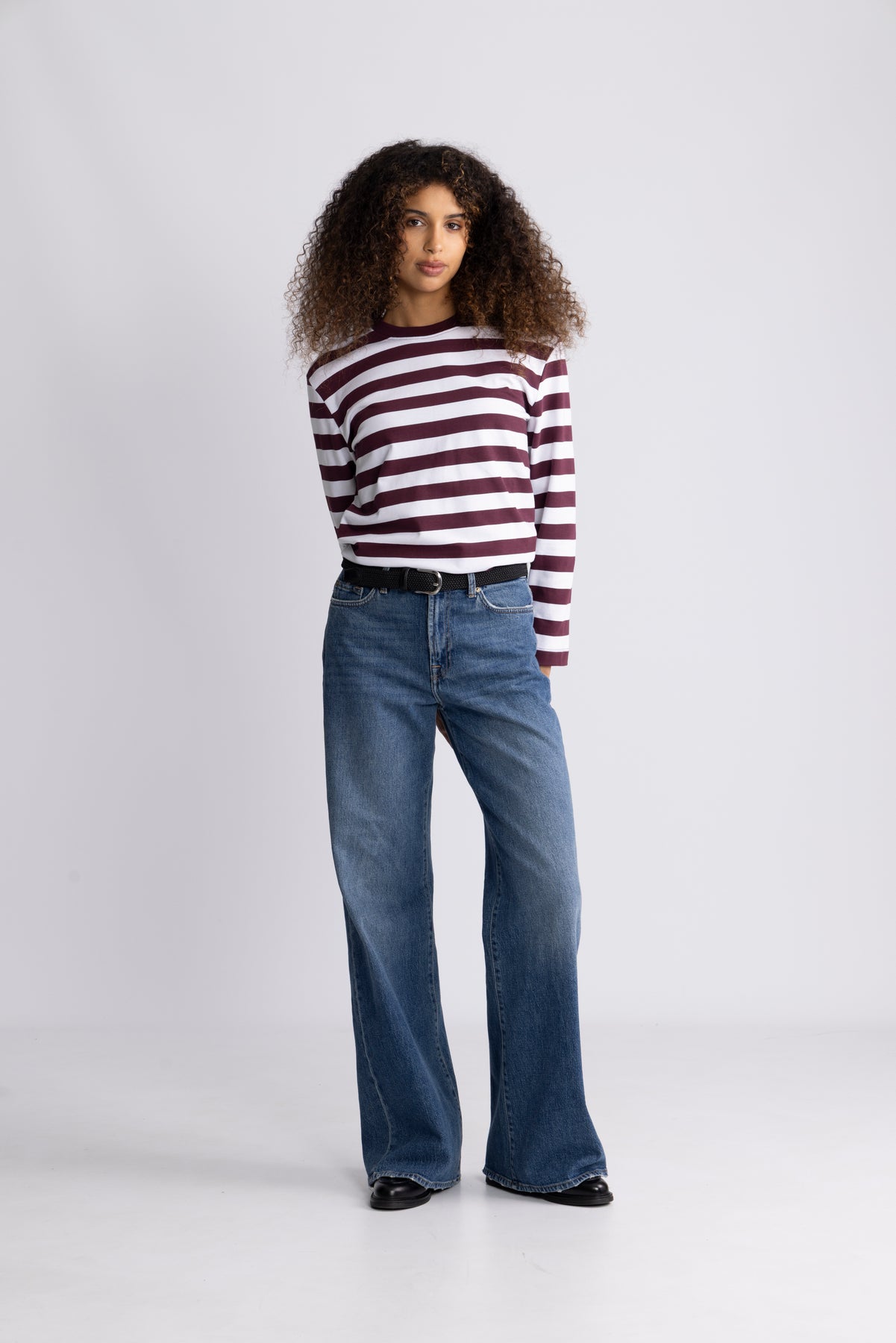 Selected Femme Essential Randig Långärmad T-shirt - Fig Bright White