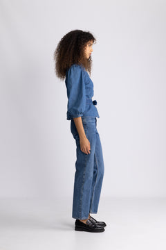 Rylan Elena 3/4 Shirt - Mid Blue Wash