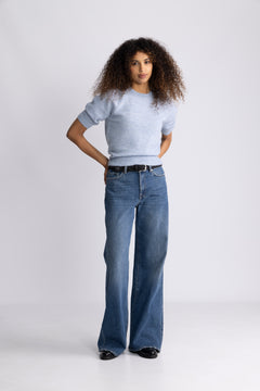 Lulu Ss Open Back Knit O-Neck - Cashmere Blue