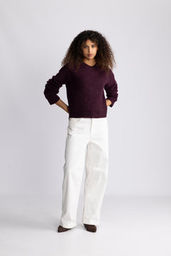 Sia Ras Ls Knit New O-Neck - Fig Melange