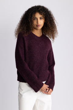 Sia Ras Ls Knit New O-Neck - Fig Melange