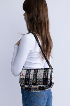 Boucle Checked Hollis Bag - Black