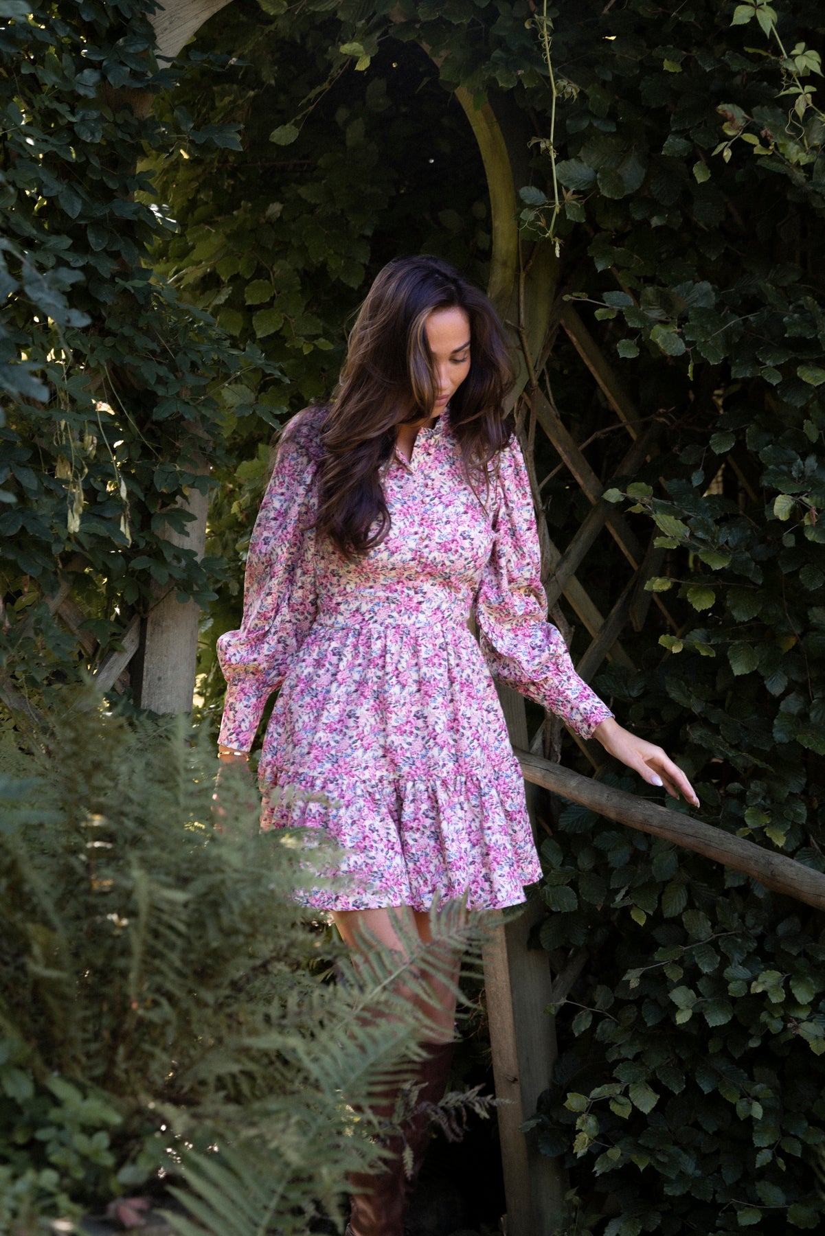 Liv Cord Flower Dress - Rosa Blommig