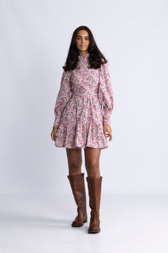 Liv Cord Flower Dress - Pink Flower
