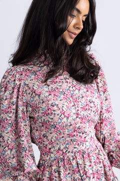 Liv Cord Flower Dress - Pink Flower