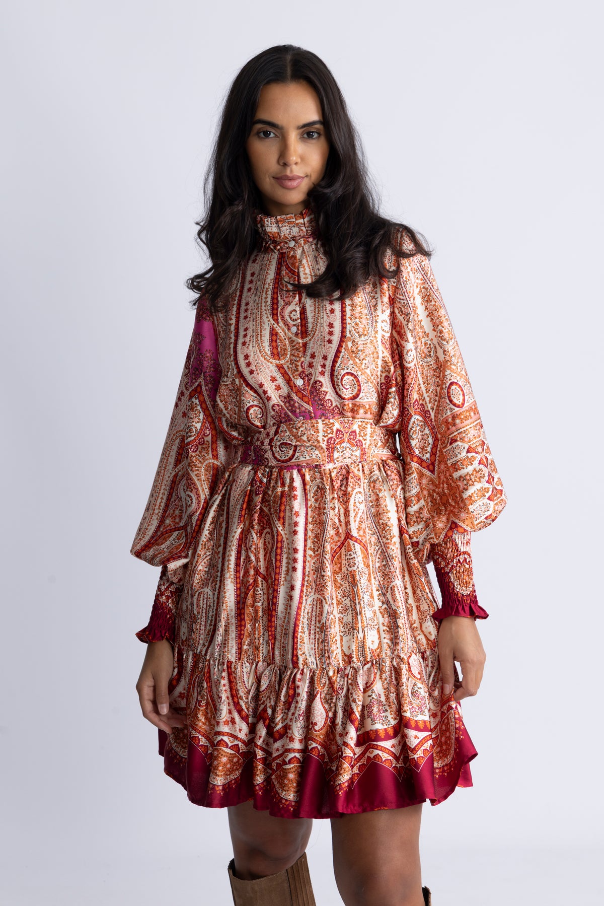 Saga Wide Border Paisley Dress - Red Paisley