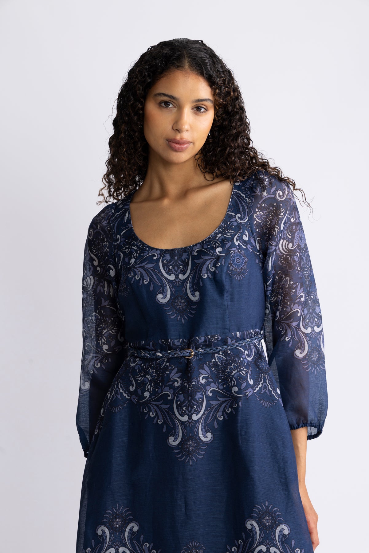 Aspyn Long Dress Silk/Linen - Navy