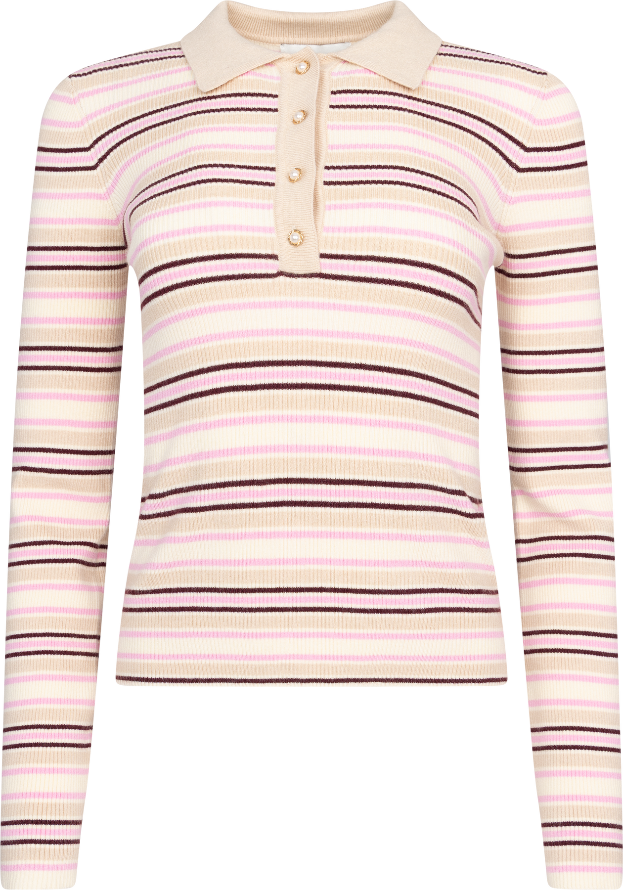 Marte Ls Stripe Polo - Rosa