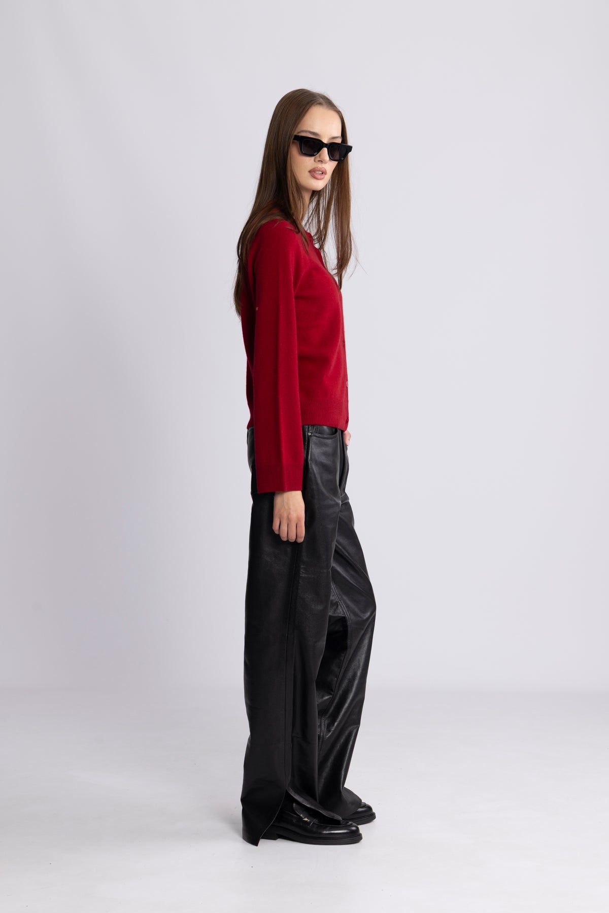 Clara Cashmere Knit Cardigan - Mörkröd