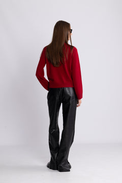 Clara Cashmere Knit Cardigan - Dark Red