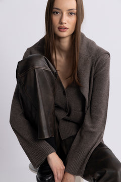 Liz Cashmere Knit Cardigan - Brown Melange