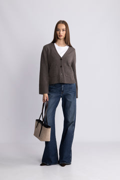 Liz Cashmere Knit Cardigan - Brown Melange
