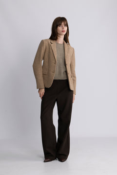 Slim Wool Blend Herringbone Blazer - Roasted Walnut