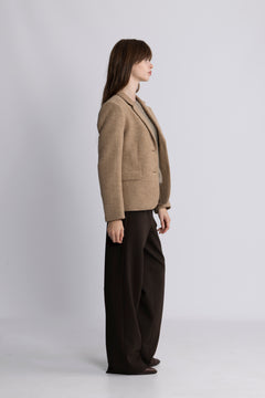 Slim Wool Blend Herringbone Blazer - Roasted Walnut