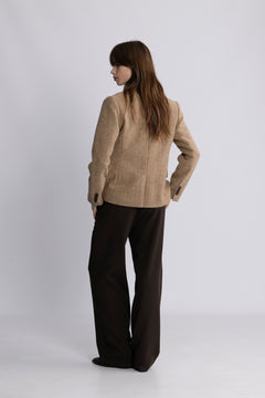Slim Wool Blend Herringbone Blazer - Roasted Walnut