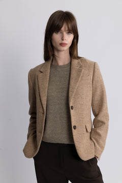 Slim Wool Blend Herringbone Blazer - Roasted Walnut