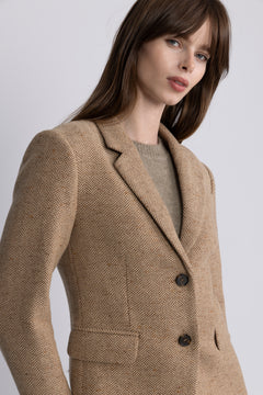 Slim Wool Blend Herringbone Blazer - Roasted Walnut