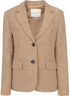 Slim Wool Blend Herringbone Blazer - Roasted Walnut