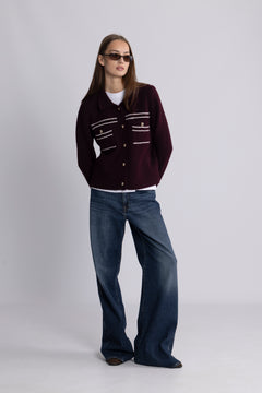 Lisa Stitch Pocket Cardigan - Wine