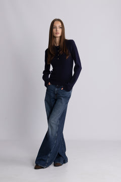 Marte LS Rib Polo Knit  - Navy