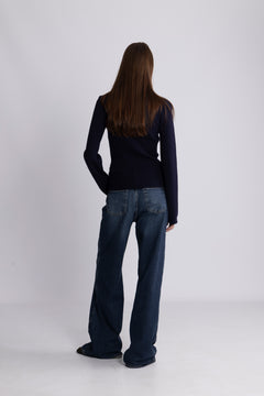 Marte LS Rib Polo Knit  - Navy