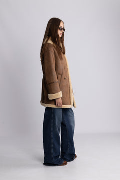 Marta Shearling Jacket - Dark Cognac/Cream