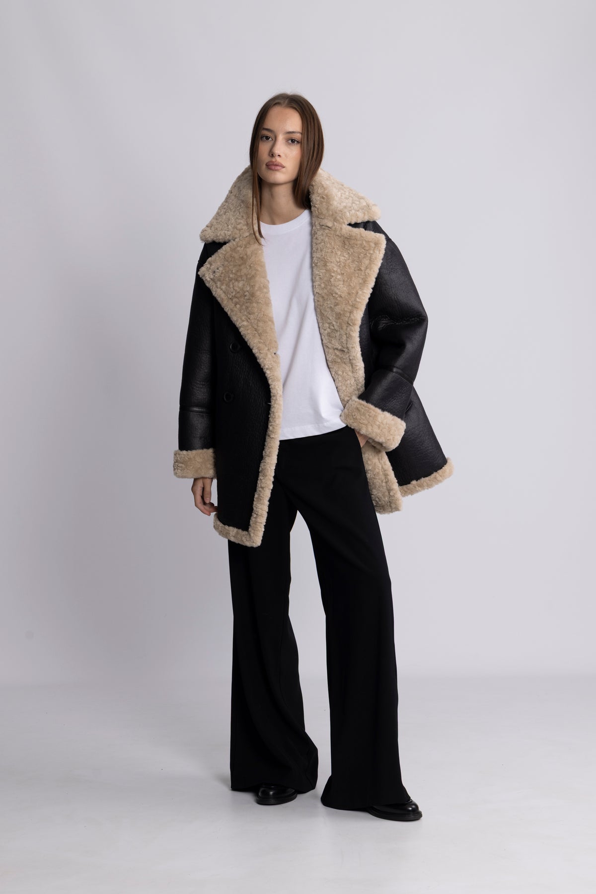Marta Shearlingjacka - Svart/Creme