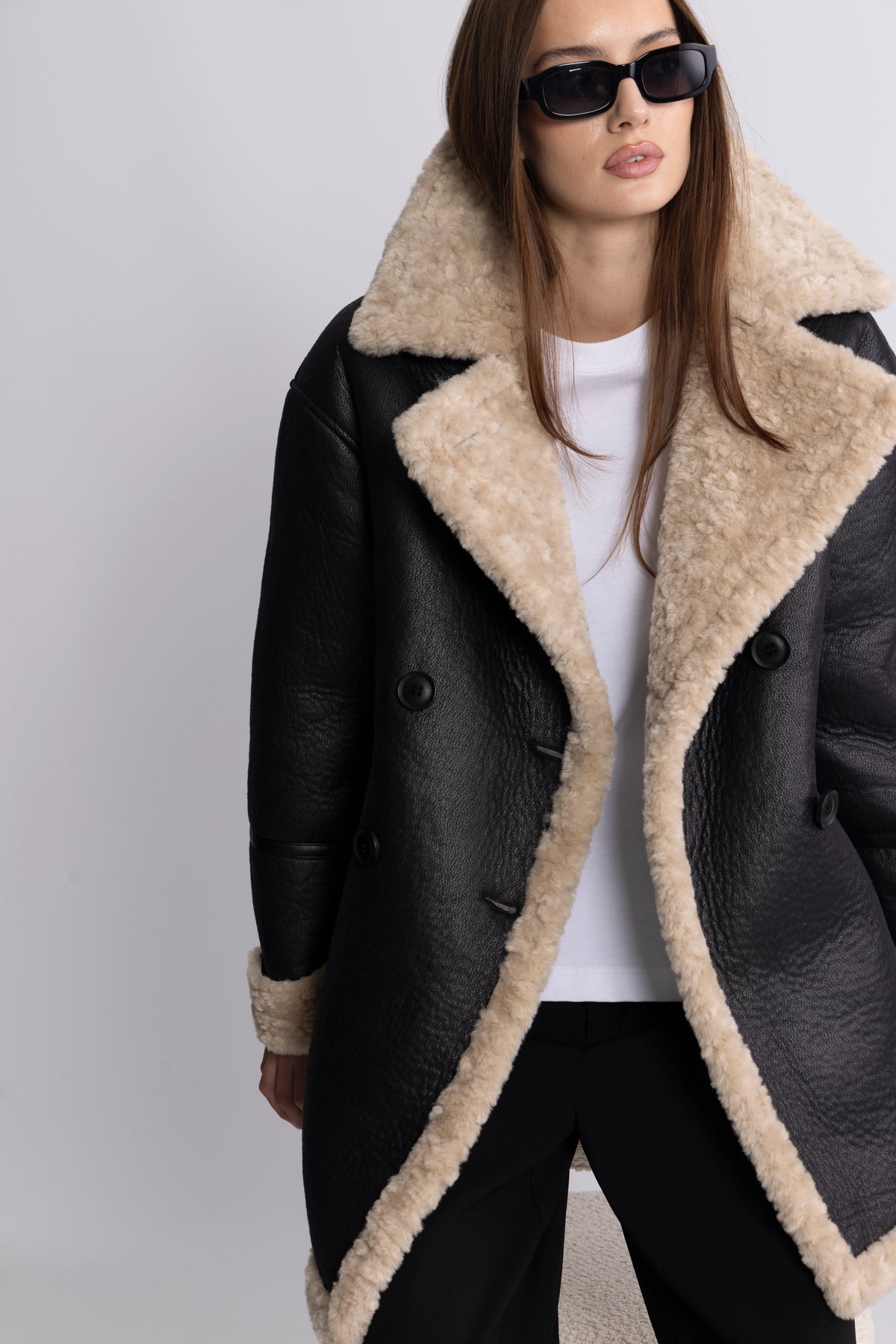 Marta Shearlingjacka - Svart/Creme