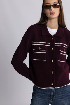 Lisa Stitch Pocket Cardigan - Wine