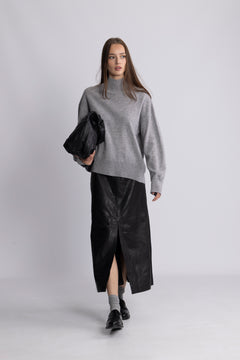 Nina Wool Knit Sweater - Grey Melange
