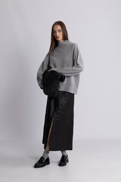 Nina Wool Knit Sweater - Grey Melange