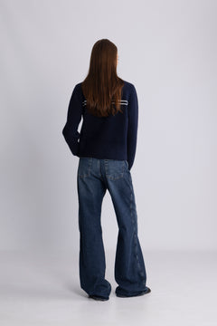 Lisa Stitch Pocket Cardigan - Navy
